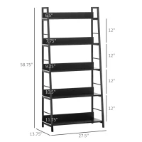 HOMCOM Modern Bookshelf Storage with 5-Tier Wide Shelving, Metal Frame, Wooden Bookcase for Living Room Library Home Furniture, Black(m-3)