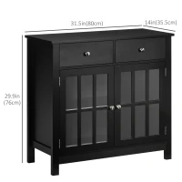 HOMCOM Sideboard Buffet Cabinet, Accent Kitchen Cabinet with Glass Doors, Shelf and 2 Drawers, Black(m-3)