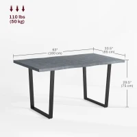 HOMCOM 63" Kitchen Table, Industrial Dining Table with Wave-edged Tabletop and Steel Legs for Up to 6 People, Cement Grey(m-3)