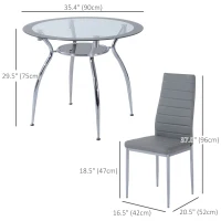 HOMCOM Dining Table Set for 4, Round Kitchen Table and Chairs, Glass Dining Room Table and PU Leather Upholstered Chairs(m-3)