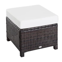 Outsunny 20" Patio Wicker Ottoman, Multipurpose Outdoor PE Rattan Footrest, Additional Seating, Side Table with Soft Cushion, Dark Brown, Cream White(m-1)