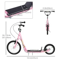 HOMCOM Kick Scooter for Children 5+ Years, Adjustable Height, with Large Inflatable Wheels, Dual Brakes - Pink(m-3)