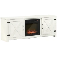 HOMCOM Electric Fireplace TV Stand for TV's up to 60" Flat Screen, Living Room Media Entertainment Console with Doors, Adjustable Storage Shelves, White(m-11)