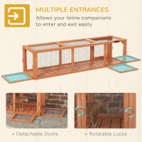 PawHut Outdoor Cat Tunnel with Extendable Design, 59" L Wooden Cat Run with Weather Protection, Connecting Inside and Outside, for Deck Patios, Balconies, Orange(m-6)