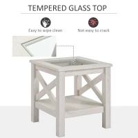 HOMCOM Coffee Table with Tempered Glass Tabletop, Living Room Table with Wood Frame and Underneath Storage Shelf, White Oak(m-7)