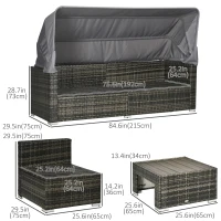 Outsunny 4 Pieces Patio Furniture Set, Rattan Wicker Outdoor Sectional Sofa with Retractable Canopy, Cushions, 3-Seater Sofa for Backyard, Garden, Gray(m-3)