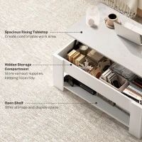 HOMCOM Lift Top Coffee Table with Hidden Storage Compartment and Open Shelf, Center Table for Living Room, White(m-5)