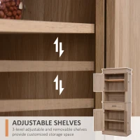 HOMCOM 72"H Modern Freestanding Kitchen Pantry Cabinet Cupboard with Doors Open Shelves Adjustable Shelving Microwave Space, Oak(m-5)