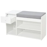 HOMCOM Shoe Bench with Storage, Modern Upholstered Entryway Bench with Shelves, Drawers and Table Top for Living Room, Hallway, White(m-11)