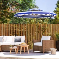 Outsunny 9FT Patio Umbrella with 8 Ribs, Crank, Tilt, UPF 50+, 2-Tier Vent for Garden, Deck, Poolside, Blue(m-10)