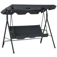 Outsunny 3-Seat Patio Swing Chair, Outdoor Porch Swing Glider with Adjustable Canopy, Removable Cushion, and Weather Resistant Steel Frame, for Garden, Poolside, Backyard, Grey(m-2)