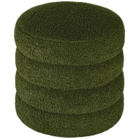 HOMCOM Round Ottoman, Upholstered Foot Stool, Teddy Fleece Fabric for Living Room, Entryway, Green(m-1)