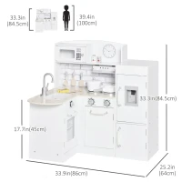 Qaba Kids Kitchen Play Cooking Toy Set for Children with Drinking Fountain, Microwave, Accessories, White(m-3)