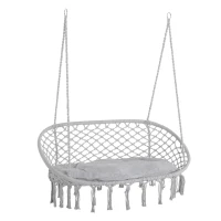 Outsunny 2-Person Hammock Chair Macrame Swing with Soft Cushion, Hanging Cotton Rope Chair for Indoor Outdoor Home Patio Backyard, Light Gray(m-11)