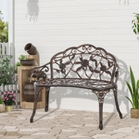 Outsunny 40" Outdoor Garden Bench, Cast Aluminum Antique Rose Style Patio Garden Park Loveseat Bench for Backyard, Porch, Balcony, Lawn, Bronze