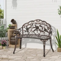Outsunny 40" Outdoor Garden Bench, Cast Aluminum Antique Rose Style Patio Garden Park Loveseat Bench for Backyard, Porch, Balcony, Lawn, Bronze(m-1)