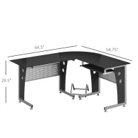 HOMCOM 64" Modern L-Shaped Glass Top Office Workstation Computer Desk PC Table(m-3)