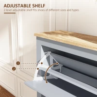 HOMCOM Entryway Shoe Cabinet with 2 Flip Drawers and Adjustable Shelves, 12 Pair Shoe Storage Organizer for Hallway, Grey(m-5)