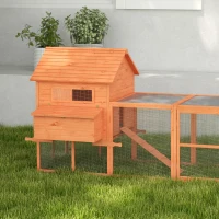 PawHut 145" Chicken Coop Large Chicken House Rabbit Hutch Wooden Poultry Cage Pen Garden & Backyard with Run & Inner Hen House Space(m-9)