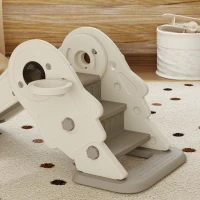 Qaba 3 in 1 Toddler Slide, Foldable Kids Slide with Basketball Hoop, Climber, Anti-Slide Step for Ages 2-5, Cream White(m-10)