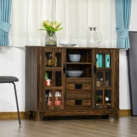 HOMCOM Sideboard Buffet Cabinet with Glass Door, Coffee Bar Cabinet with Storage Drawers & Adjustable Shelves for Kitchen, Living Room, Dark Walnut(m-10)