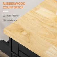 HOMCOM Kitchen Island with Storage, Rolling Cart Trolley with Rubberwood Top, Adjustable Shelf, Drawer, Spice Rack, Black(m-7)