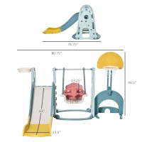 Qaba 5 in 1 Toddler Slide and Swing Set with Adjustable Seat Height and Basketball Hoop, Ring Toss Game, Freestanding Kids Climber Slide Playset with Basket Ball for Indoor Playground 18-60 Months(m-3)