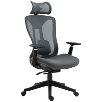 Vinsetto Ergonomic Office Chair with Adjustable Headrest, Lumbar Support, 3D Armrest, Mesh Computer Desk Chair with High Back, Swivel Reclining Seat with Tilt Function, Grey(m-2)