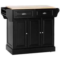 HOMCOM Triple-Cabinet Kitchen Island on Wheels, Kitchen Storage Cabinet with Drawers, Rolling Utility Cart, Black(m-11)