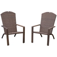 Outsunny 2 Pieces Adirondack Chair Patio Wicker Muskoka Chair, Outdoor PE Rattan Fire Pit Chair for Poolside, Balcony, Deck, Garden, Backyard, Dark Brown(m-11)