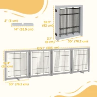 PawHut Wooden Dog Gate for Small & Medium Dogs 4 Panel w/ Support Feet Foldable Pet Fence for House Doorway Light Grey(m-3)