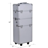 HOMCOM Pro 3 in 1 Portable Aluminum Makeup Cases Rolling Cosmetic Organizer Box, Black (Silver)(m-3)