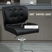 HOMCOM Bar Stools Set of 2, Adjustable Height Barstools, Faux Leather Swivel Bar Chairs with 5.1" Thick Padded, Footrest for Kitchen Counter, Home Bar, Black(m-6)