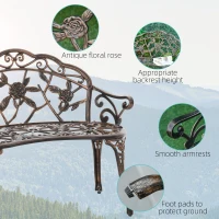 Outsunny 40" Outdoor Garden Bench, Cast Aluminum Antique Rose Style Patio Garden Park Loveseat Bench for Backyard, Porch, Balcony, Lawn, Bronze(m-5)