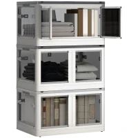 HOMCOM 3 Packs of Collapsible Stackable Storage Bins with Lids, Wheels, 32 Gal, White(m-11)