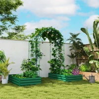 Outsunny Metal Raised Garden Bed with Trellis for Climbing Plants, Galvanized Garden Bed Kit Outdoor Garden Box with Trellis(m-1)