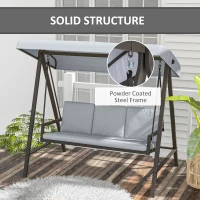 Outsunny 3 Seater Patio Swing Chair, Porch Swing with Adjustable Canopy and Removable Cushions, Outdoor Swing Seat, Light Grey(m-4)