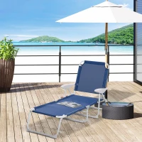 Outsunny Outdoor Sun Lounger, Folding Chaise Lounge with 4-level Adjustable Backrest, Blue(m-1)