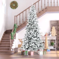 HOMCOM 9 Foot Pine Snow Flocked Artificial Christmas Tree with 616 Realistic Cedar Branches, Auto Open, Home Holiday Decoration, Green(m-10)