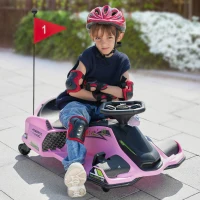 Aosom 12V Electric Drifting Go Kart w/ Slow Start, Music, Lights, Pink(m-2)