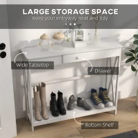 HOMCOM 39" Console Table, 2 Tier X-Design Narrow Entryway Table with Drawer and Storage Shelf for Behind Couch, Living Room, Hallway, White(m-4)