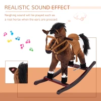 Qaba Kids Metal Plush Ride-On Rocking Horse Chair Toy With Realistic Sounds - Dark Brown/White(m-5)