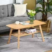 HOMCOM 2 Tier Coffee Table Bamboo Tea Table with Storage Shelf Sleek Rectangle Desk Wood Grain Living Room Home Furniture 39.25" x 19.75" x 19.75"(m-8)