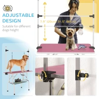 PawHut Adjustable Dog Grooming Table with 2 Safety Slings, Storage Basket, Pink(m-4)