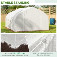 Outsunny 13 x 9.8ft Walk-in Polytunnel Greenhouse, Zipped Roll Up Sidewalls, Mesh Door, 8 Mesh Windows, Tunnel Warm House Tent with PE Cover, Plant Labels and Gloves, White(m-9)
