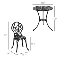 Outsunny 3PCs Patio Bistro Set, Outdoor Cast Aluminum Garden Table and Chairs with Umbrella Hole for Balcony, Black(m-3)