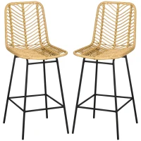 HOMCOM Set of 2 Rattan Barstools Wicker Counter Stools with Steel Legs and Footrest for Dining Room Kitchen Pub Yellow(m-11)