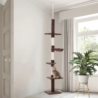 PawHut 102" Adjustable Height Floor to Ceiling Cat Tree, 5 Level Cat Tower with Scratching Posts, Hammock, Brown(m-10)