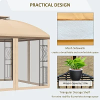 Outsunny 10' x 10' Patio Gazebo with Corner Shelves, Double Roof Outdoor Gazebo Canopy Shelter with Removable Mesh Netting, for Garden, Lawn, Backyard and Deck, Beige(m-6)