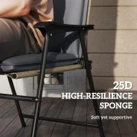 Outsunny Outdoor Chair Cushions Set of 2 High Back Patio Seat Cushions UPF50+ Fade Resistant Yarn-Dyed Polyester, Dark Grey(m-5)